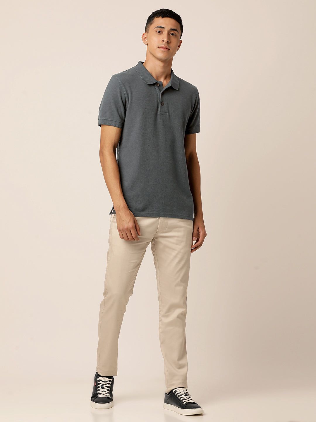 Gray polo 2024 with khaki pants